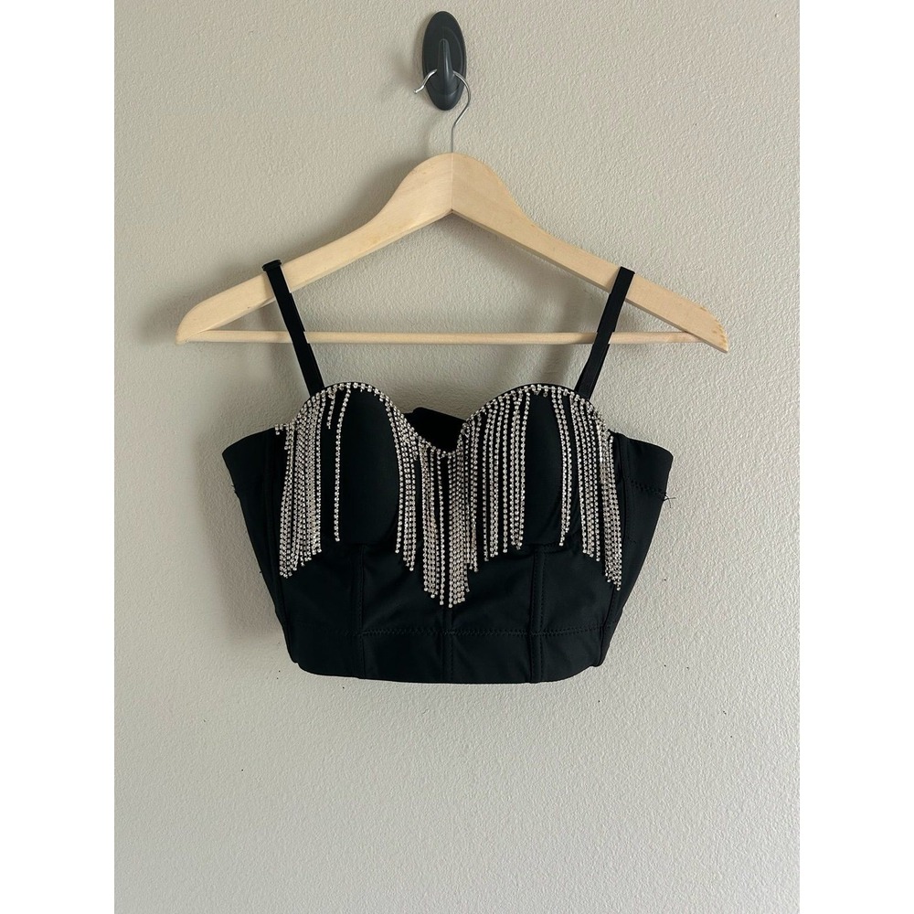 Lydia USA Jeweled Tassel‎ Black Bra Layered Piece 36 B Bustier